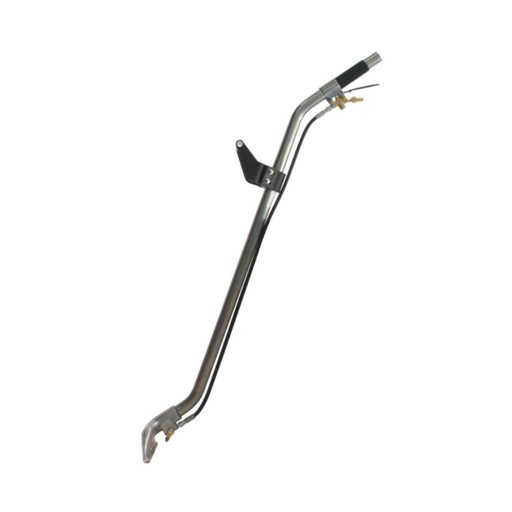 Metal tool with curved end and handle on a white background