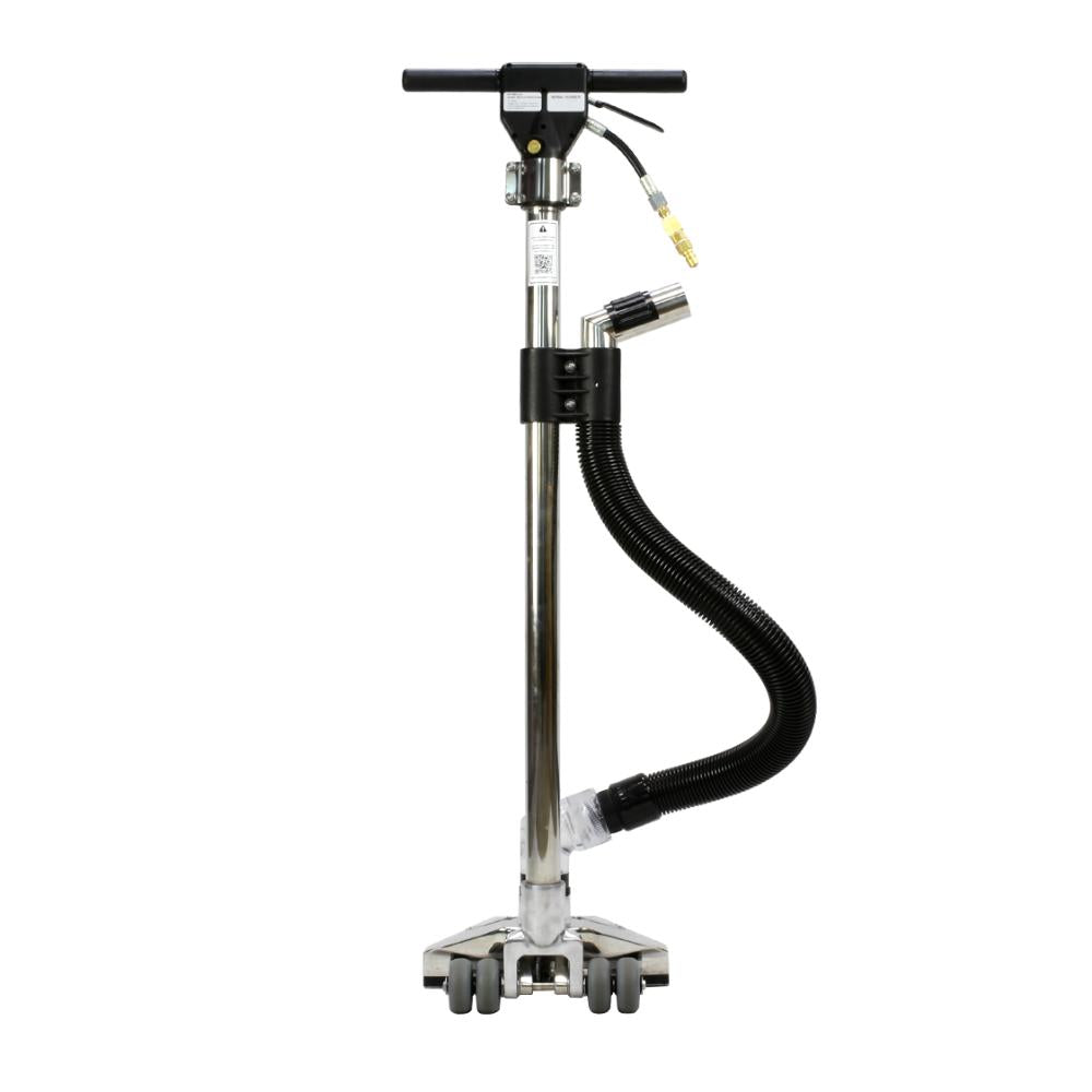 Mechanical tool with a black hose on a white background