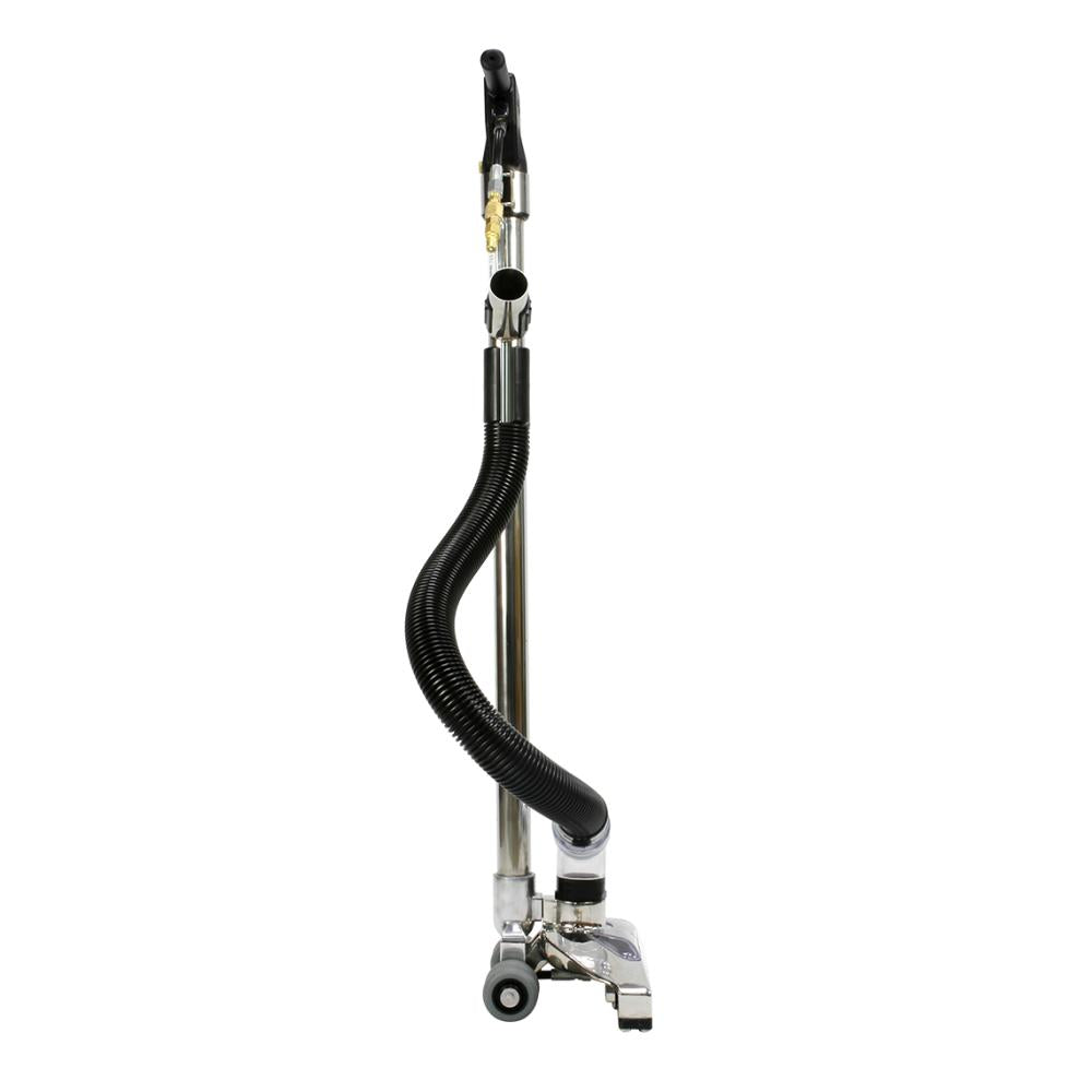 Metal stand with black hose on a white background