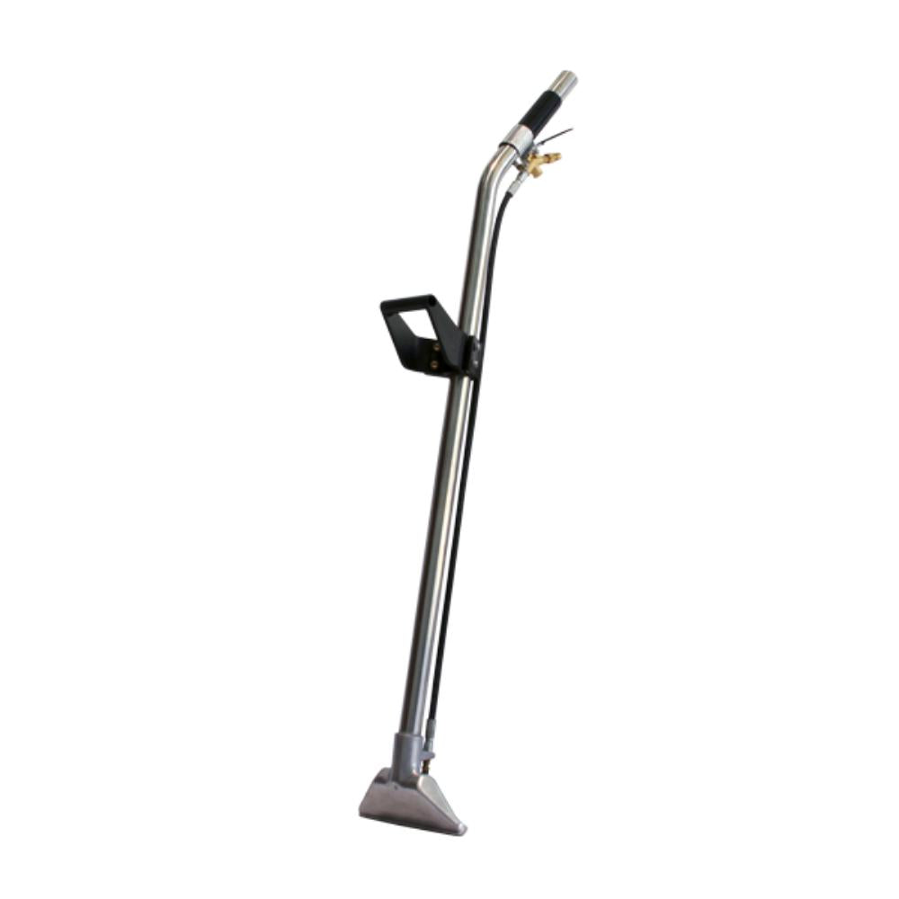 Carpet cleaning tool with a long handle and attachment on a white background