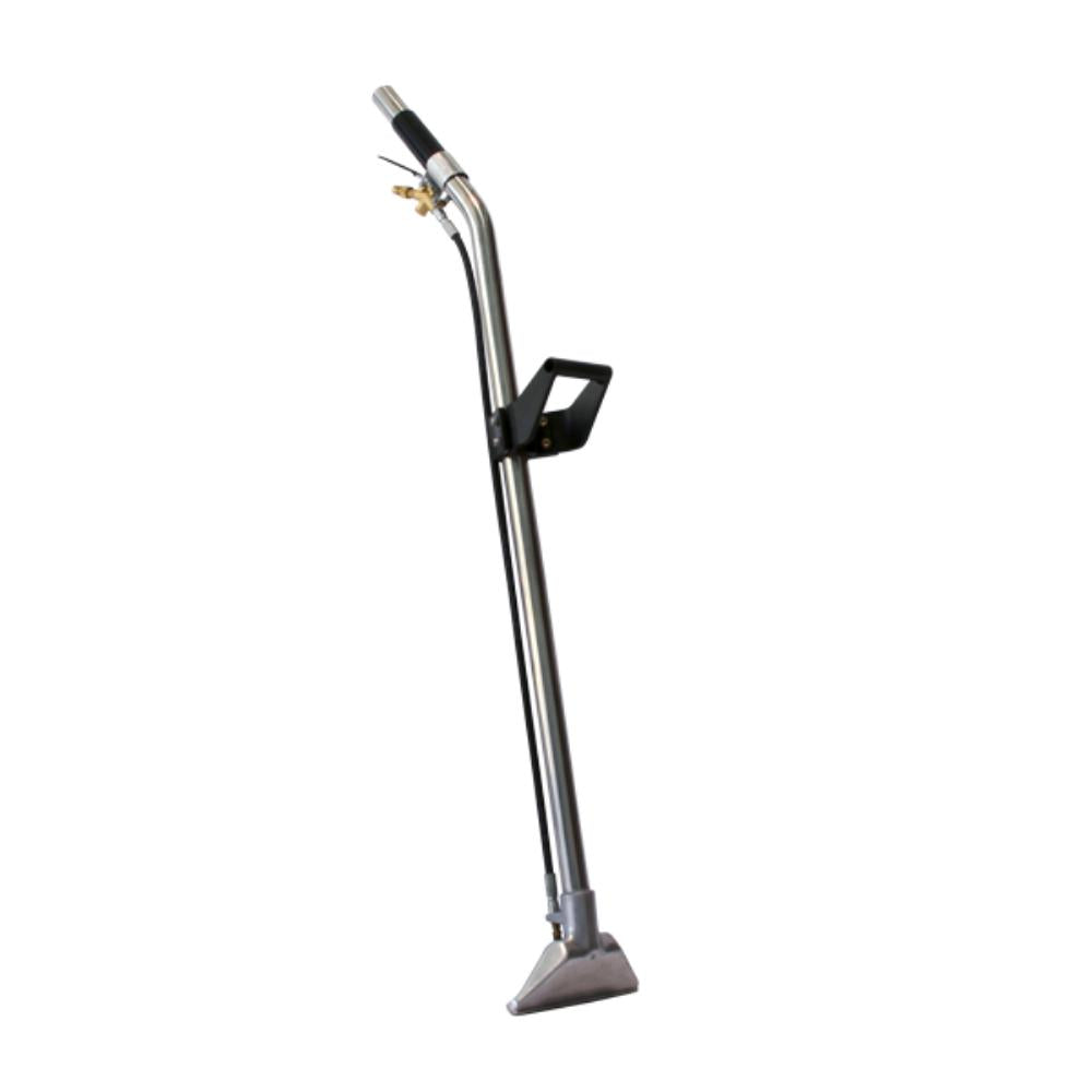 Sole cleaning tool with a long handle and attachment on a white background