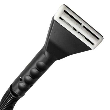 Black and silver shower head on a white background