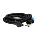 Black vacuum cleaner hose with attachments on a white background
