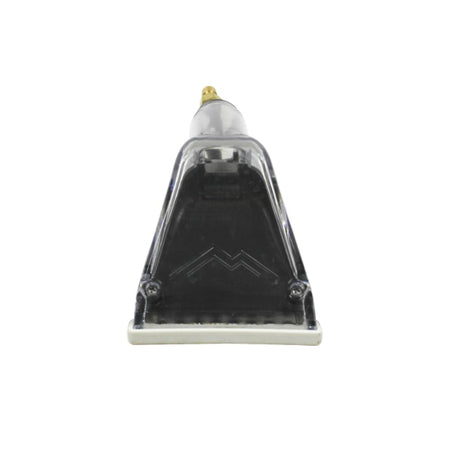Black and clear plastic component on a white background