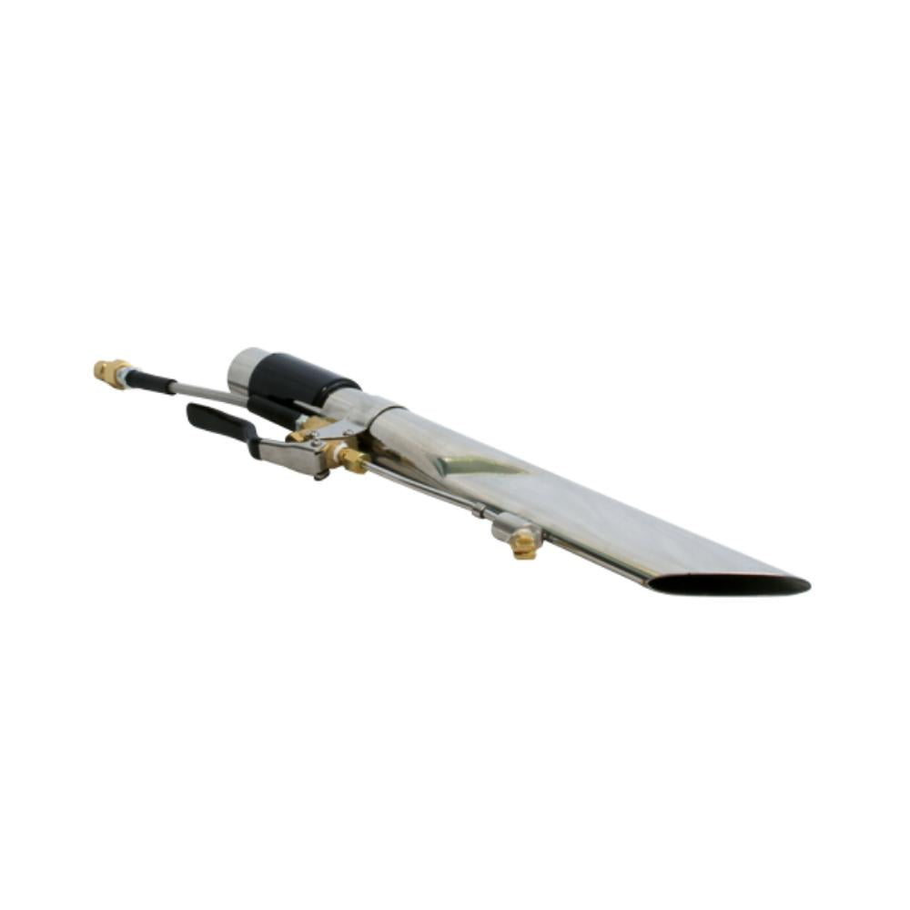 Metal tool with a long blade on a white background