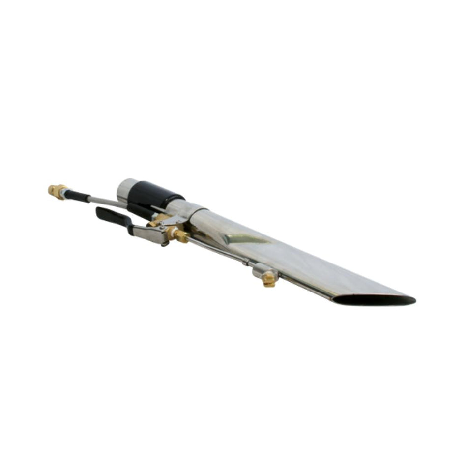 Metal tool with a long blade on a white background