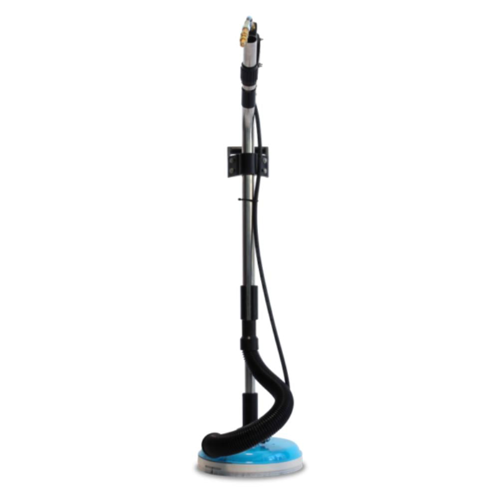 Floor buffer with blue buffer head on a white background