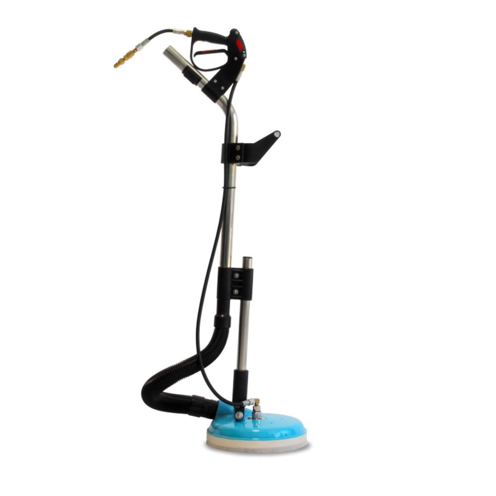 Polishing machine with a blue pad on a white background
