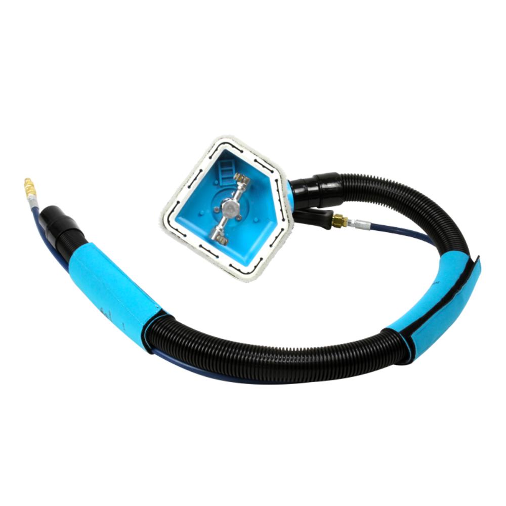 Wand with blue and black hose on a white background