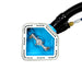 Blue gas valve with white casing on a white background