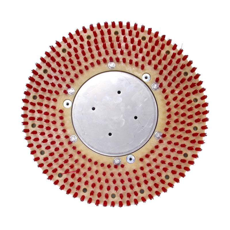 Round brush with red bristles on a white background