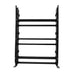 Black metal ladder shelf on a white background