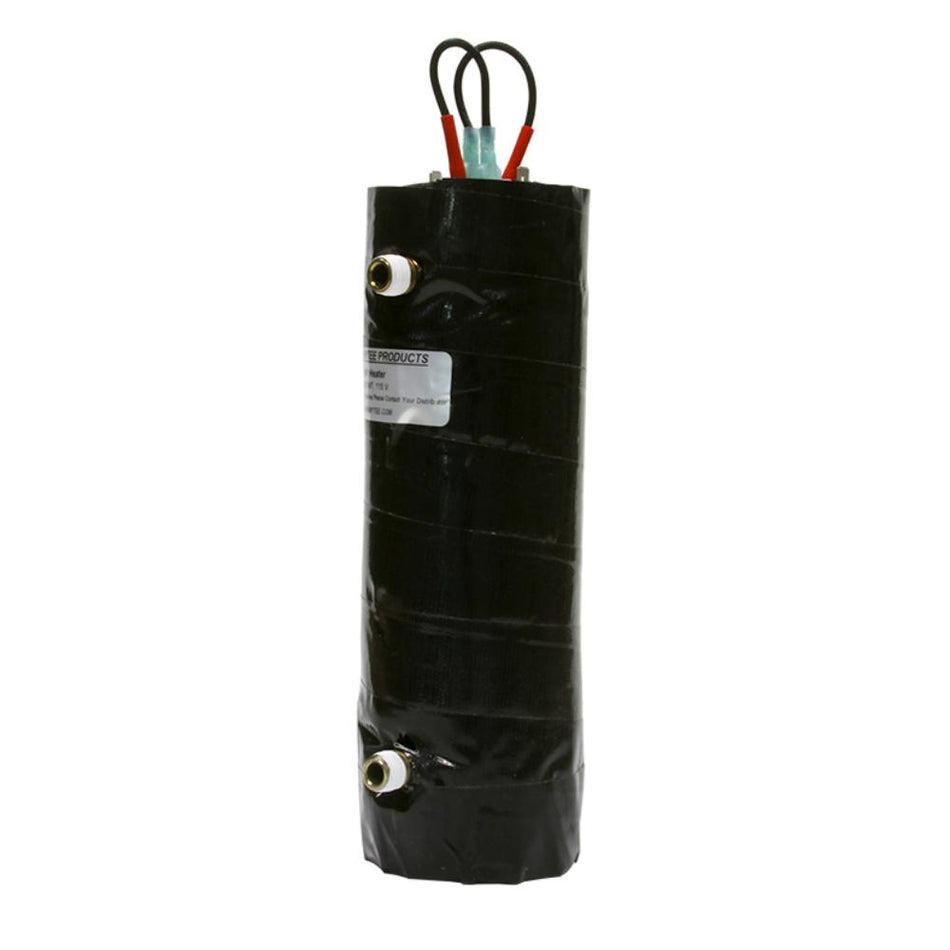 Black cylindrical product with wires on a white background