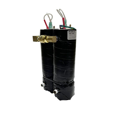 Black mechanical component with wiring on a white background