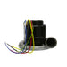 Black mechanical component with colorful wires on a white background