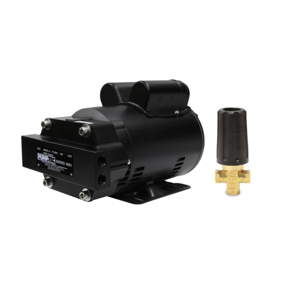 Black pump and brass valve on a white background