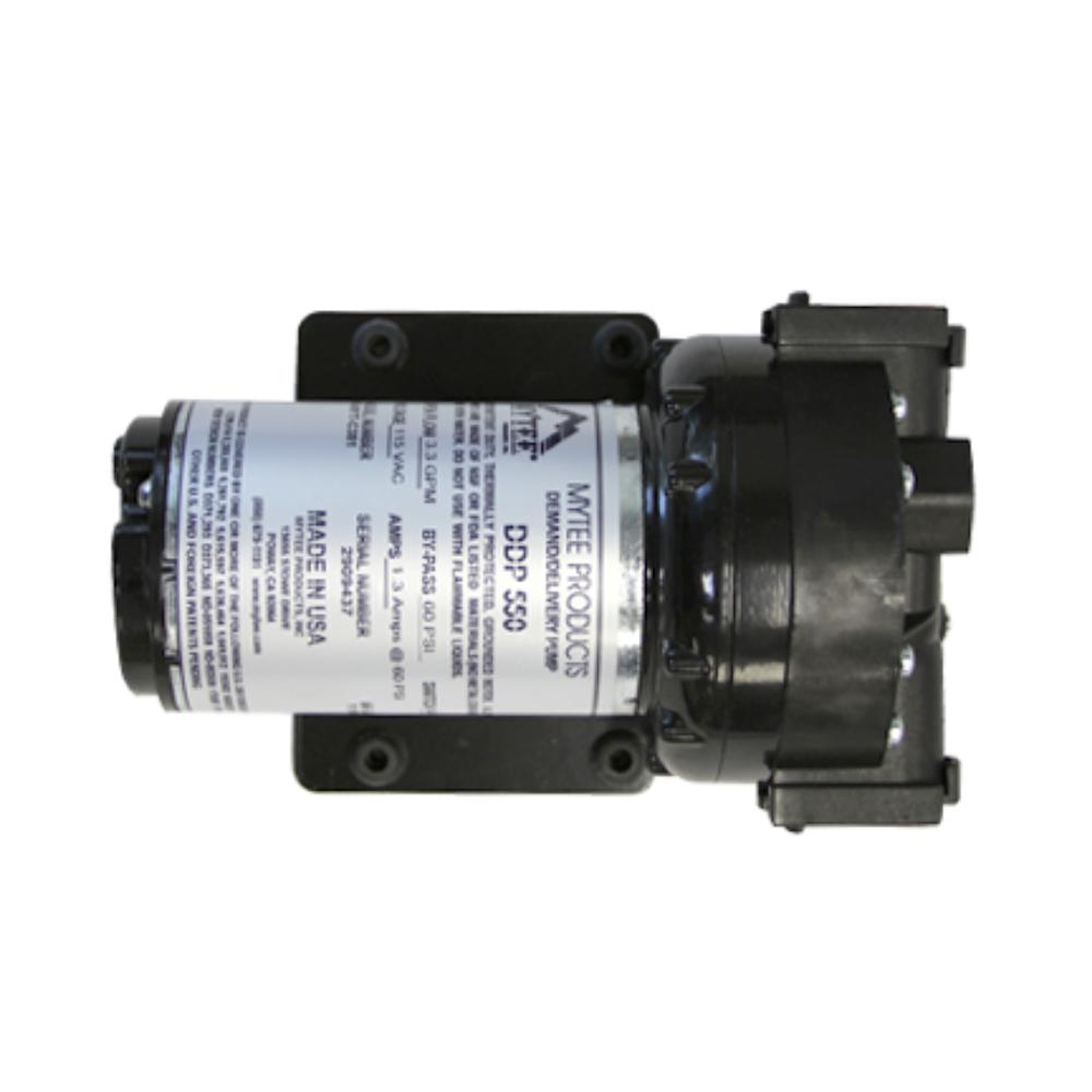 Black mechanical pump with visible branding on a white background