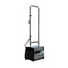 Black and silver floor cleaning machine on a white background