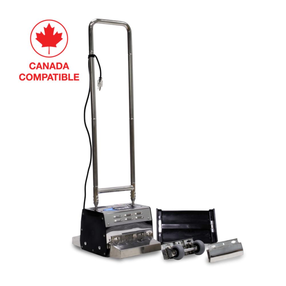 Cleaning device with accessories on a white background, featuring a Canada Compatible label.