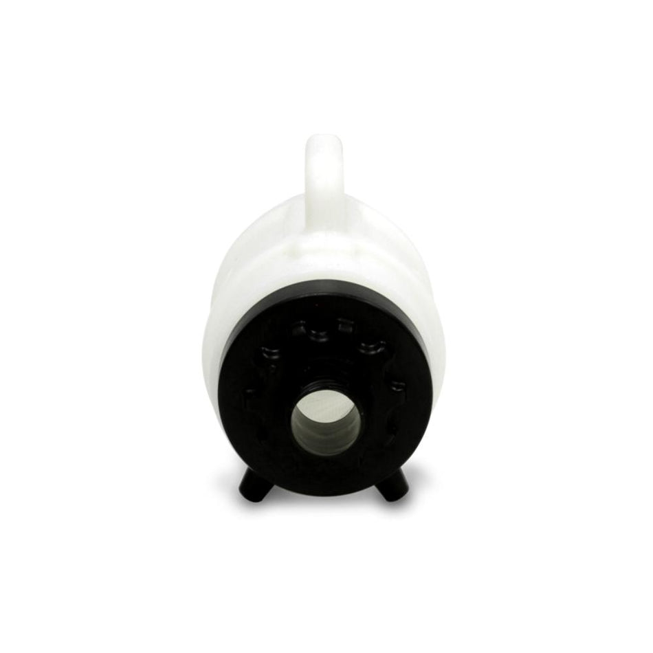 White and black cylindrical device on a white background