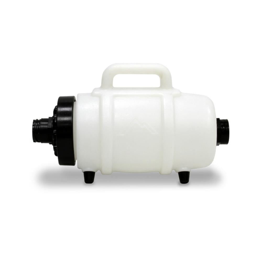 White plastic container with black accents on a white background