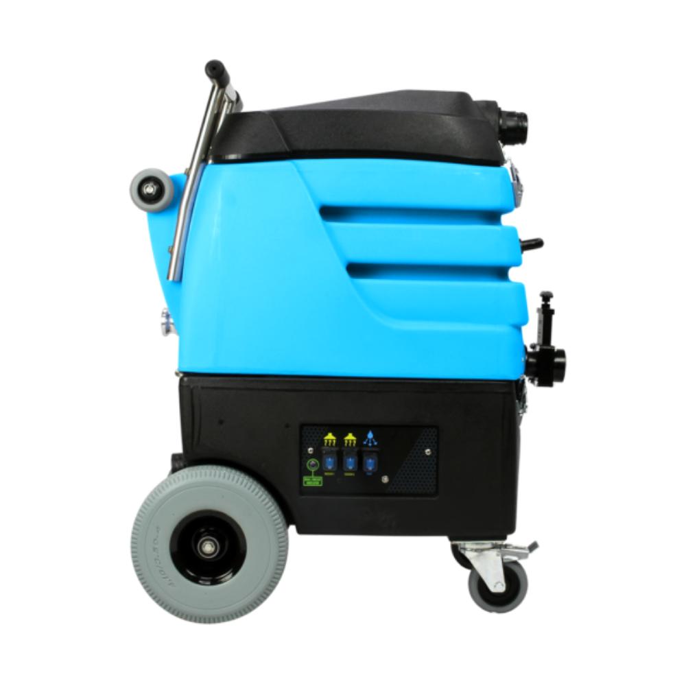 Blue and black Mytee-Flood-Hog cleaning machine on a white background