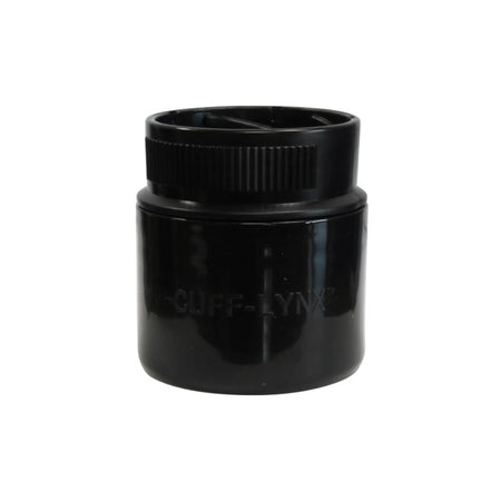 Black container with lid on a white background