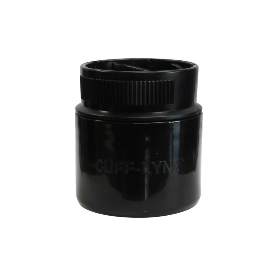 Black container with lid on a white background