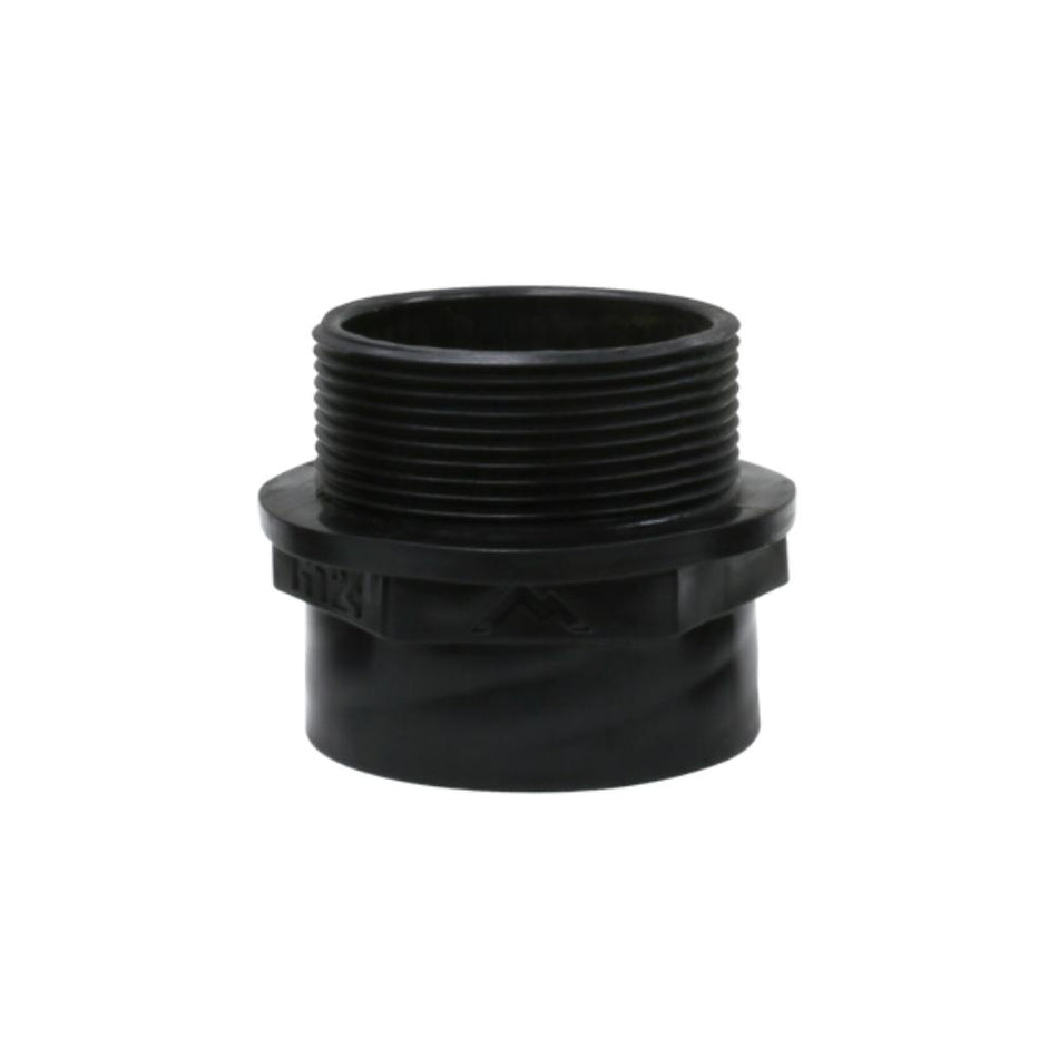 Black plastic pipe fitting on a white background