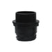Black plastic pipe fitting on a white background