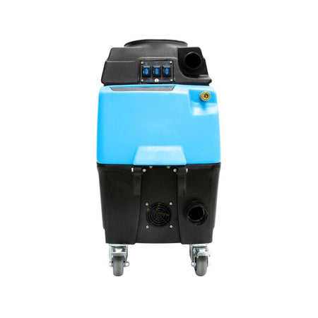 Blue and black industrial machine on a white background