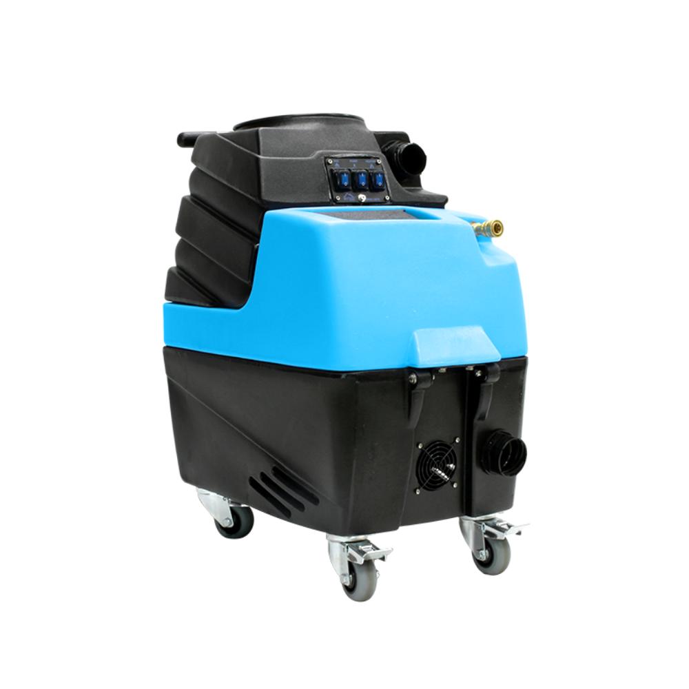 Blue and black industrial cleaning machine on a white background