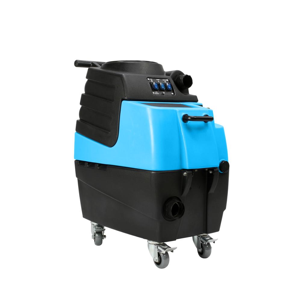 Blue and black industrial cleaning machine on a white background