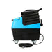 Blue and black industrial cleaning machine on a white background