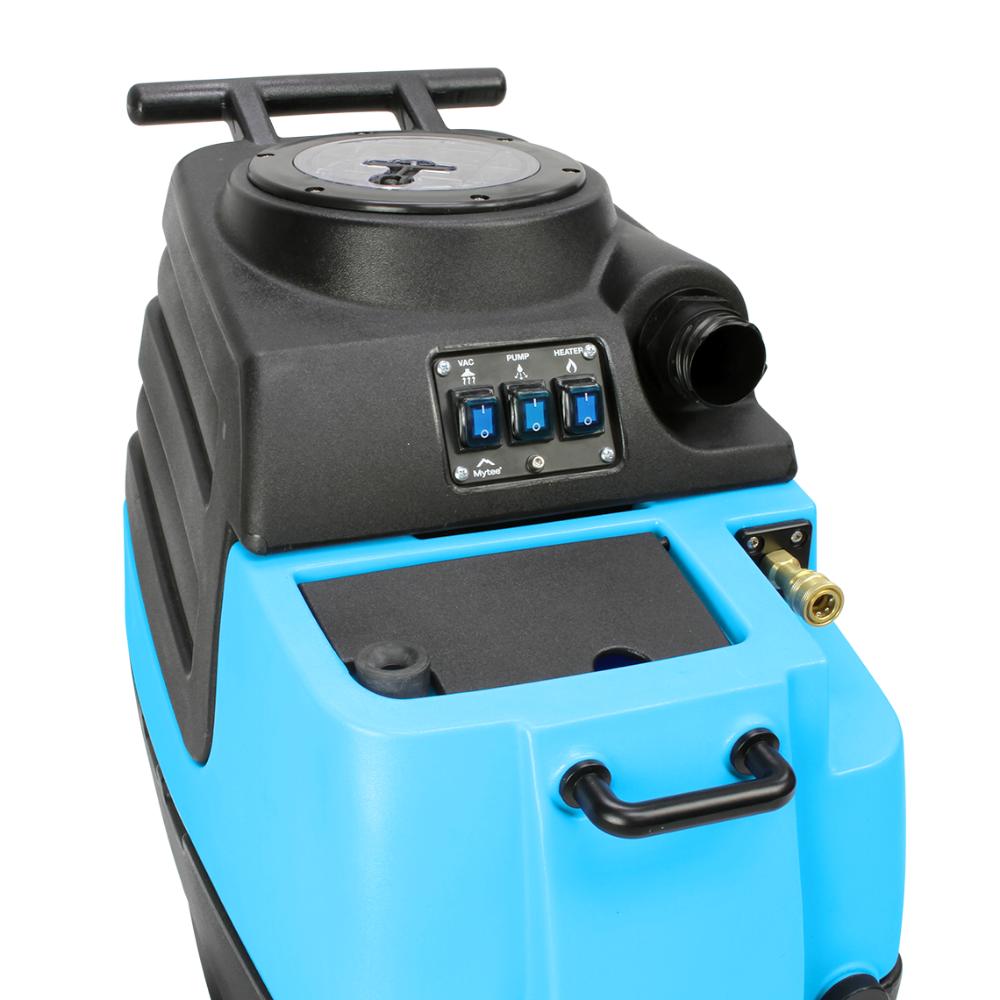 Blue and black industrial machine with control panel on a white background
