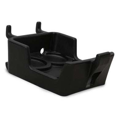 Black plastic bracket on a white background
