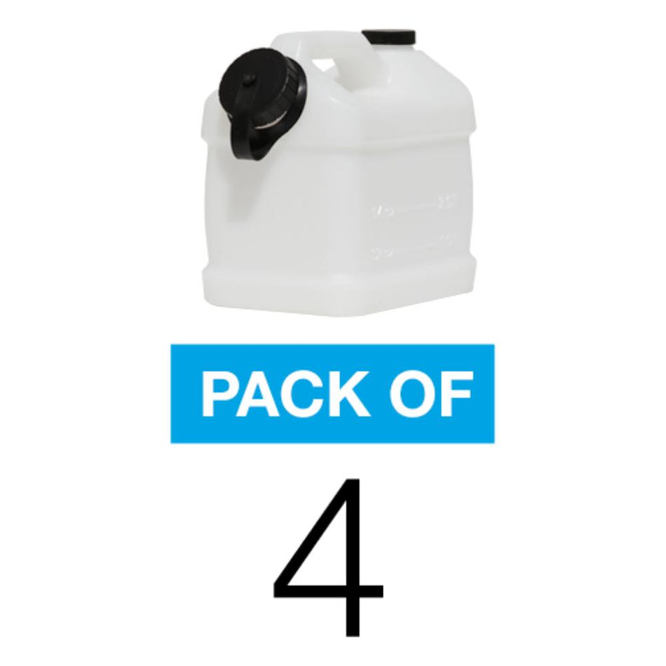 White plastic container with black lid and 'Pack of 4' text on a white background