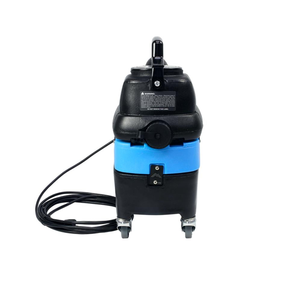 Mytee-S-300H rear view of Black and blue industrial vacuum cleaner on a white background