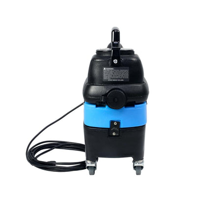 Mytee-S-300H rear view of Black and blue industrial vacuum cleaner on a white background
