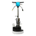 Floor cleaning machine with a blue handle on a white background