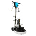 Floor polishing machine with blue handle on a white background
