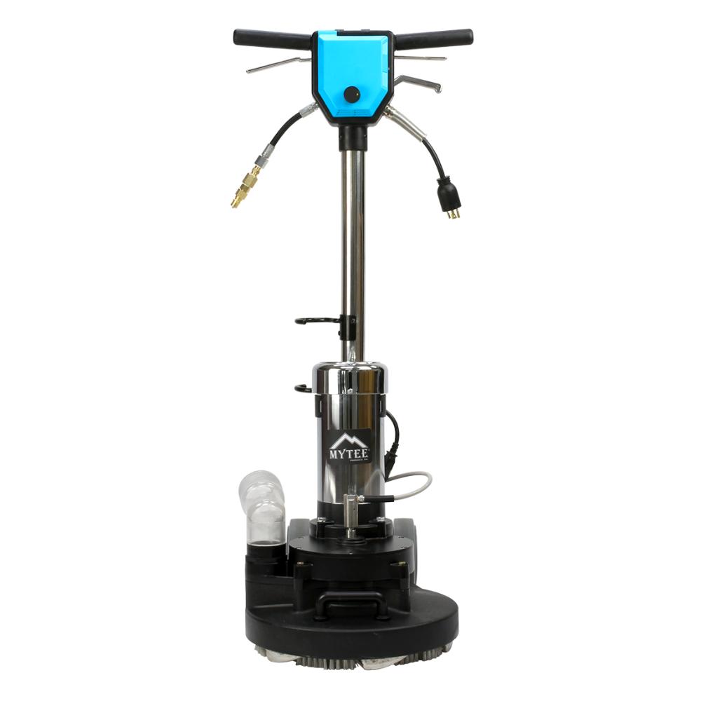 Floor cleaning machine with blue handle on a white background