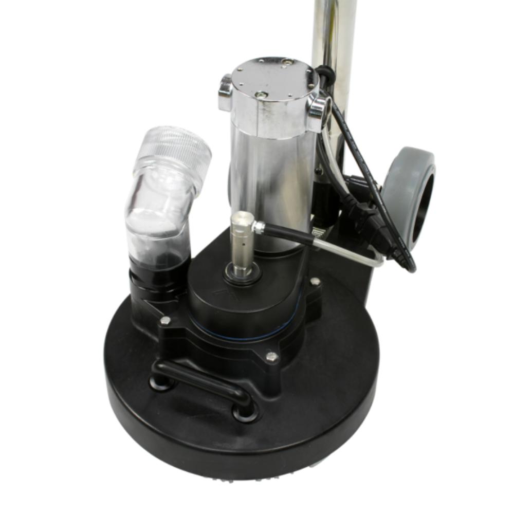 Mytee-TREX-JR-Rotary_Extractor Black and transparent mechanical device on a white background