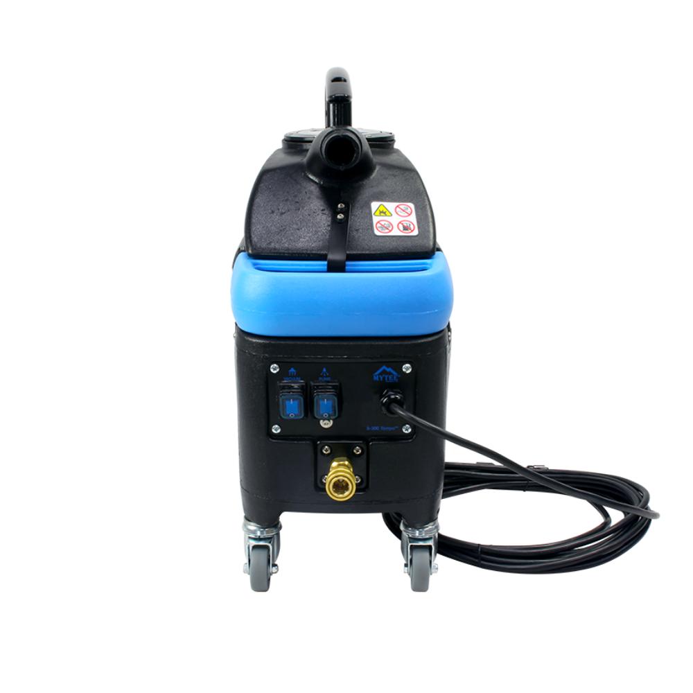 Mytee-Tempo Black and blue industrial machine with wheels and a power cord on a white background