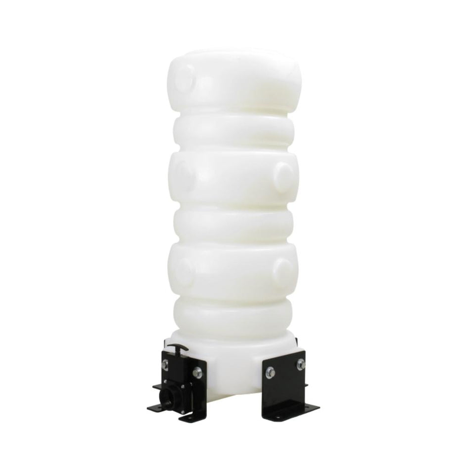 White cylindrical object with black brackets on a white background