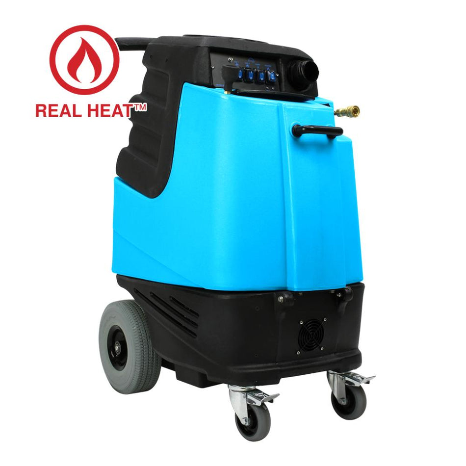 Blue and black Mytee-1001DX machine with 'Real Heat' logo on a white background