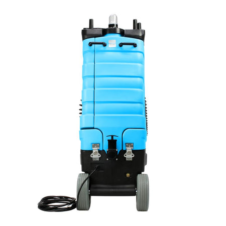 Rear view of Mytee 80-120 Blue and black industrial machine on a white background