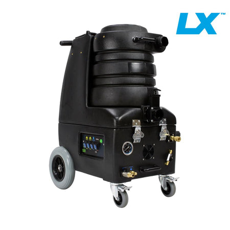Mytee Breeze Black industrial cleaning machine with wheels on a white background, featuring the LX logo.