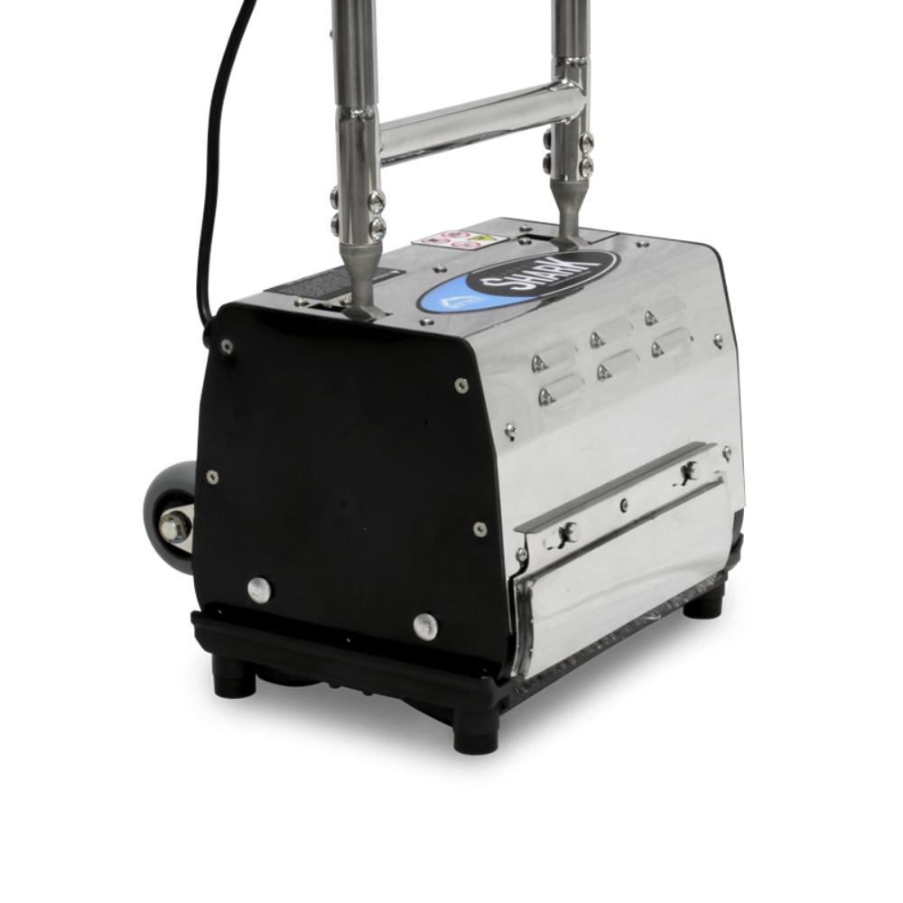 Mytee_CRB_Carpet_Shark Black and silver machine with a visible brand logo on a white background