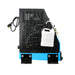 Mytee escape lx plus Back view of a mechanical device with black and blue color scheme on a white background
